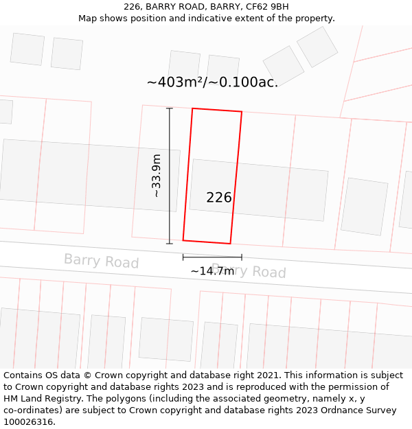 226, BARRY ROAD, BARRY, CF62 9BH: Plot and title map