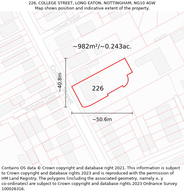 226, COLLEGE STREET, LONG EATON, NOTTINGHAM, NG10 4GW: Plot and title map