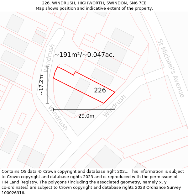 226, WINDRUSH, HIGHWORTH, SWINDON, SN6 7EB: Plot and title map