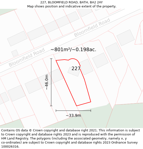 227, BLOOMFIELD ROAD, BATH, BA2 2AY: Plot and title map