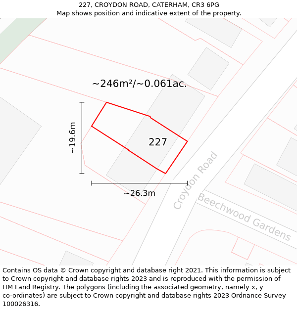 227, CROYDON ROAD, CATERHAM, CR3 6PG: Plot and title map