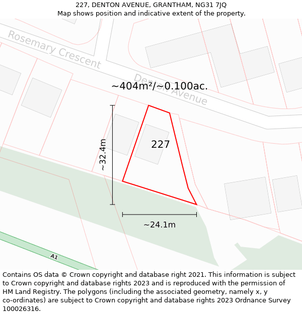 227, DENTON AVENUE, GRANTHAM, NG31 7JQ: Plot and title map