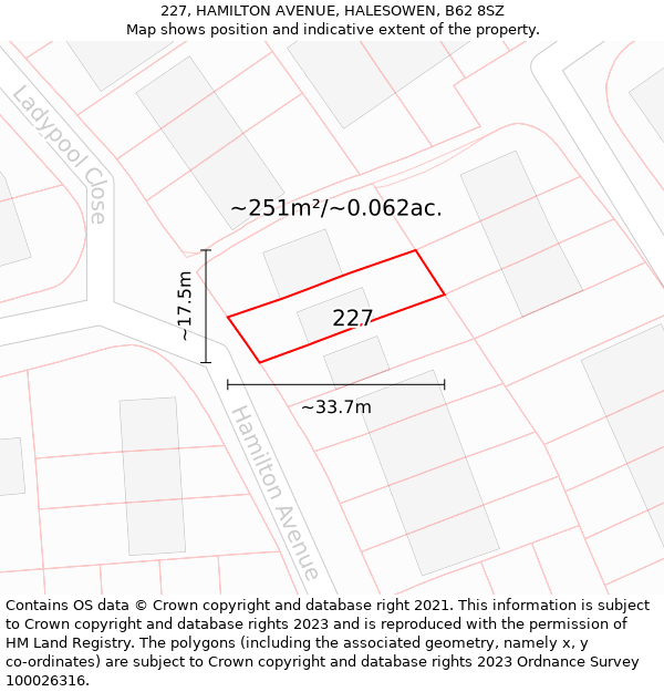 227, HAMILTON AVENUE, HALESOWEN, B62 8SZ: Plot and title map