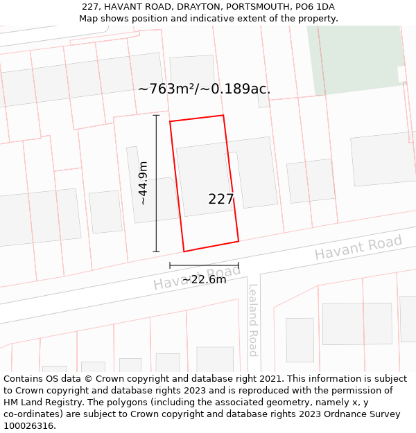 227, HAVANT ROAD, DRAYTON, PORTSMOUTH, PO6 1DA: Plot and title map