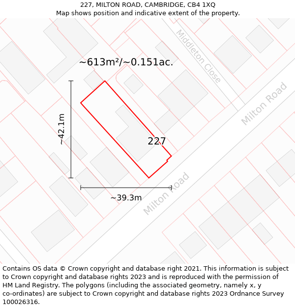 227, MILTON ROAD, CAMBRIDGE, CB4 1XQ: Plot and title map