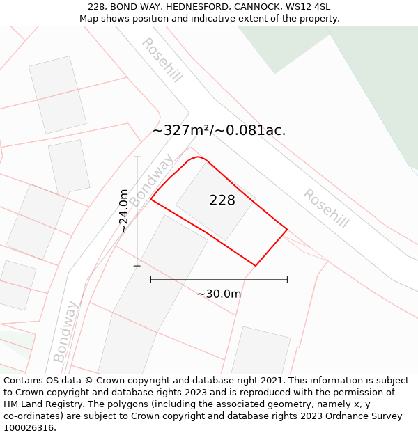 228, BOND WAY, HEDNESFORD, CANNOCK, WS12 4SL: Plot and title map