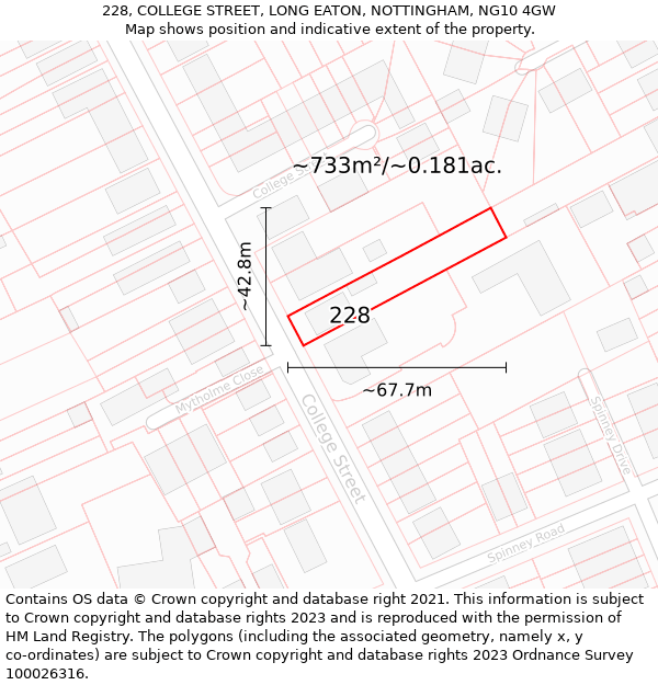 228, COLLEGE STREET, LONG EATON, NOTTINGHAM, NG10 4GW: Plot and title map