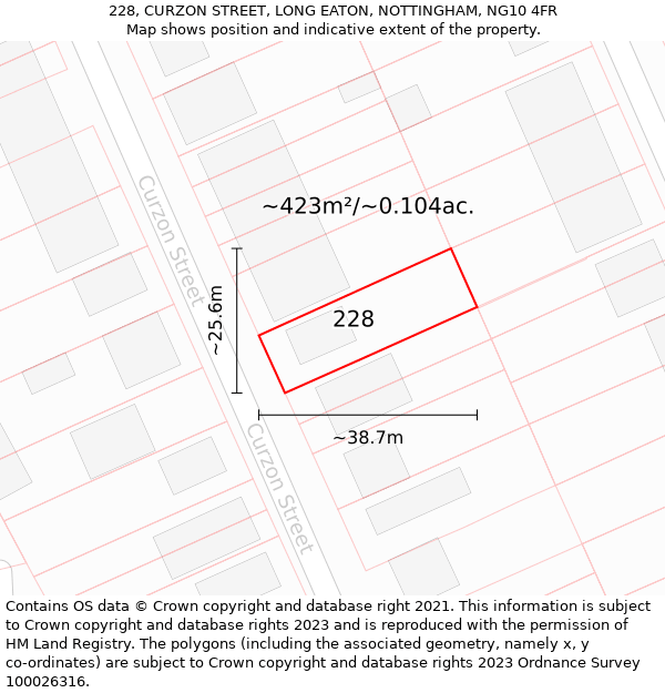 228, CURZON STREET, LONG EATON, NOTTINGHAM, NG10 4FR: Plot and title map