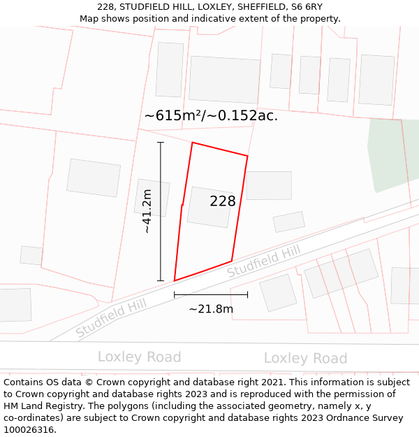 228, STUDFIELD HILL, LOXLEY, SHEFFIELD, S6 6RY: Plot and title map