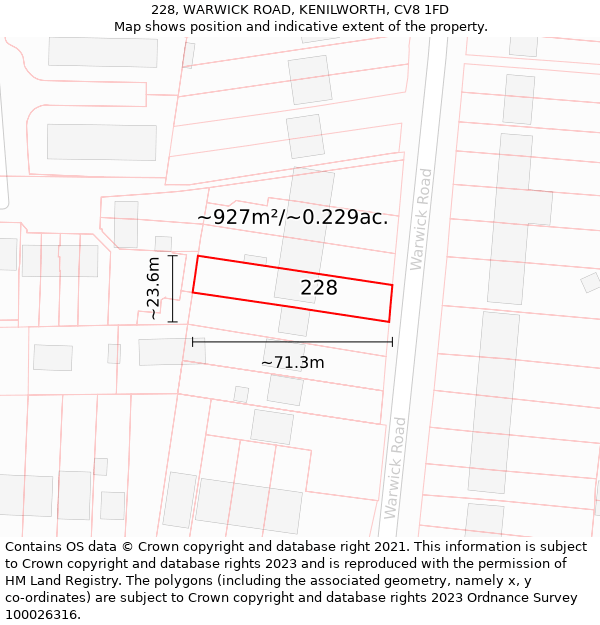 228, WARWICK ROAD, KENILWORTH, CV8 1FD: Plot and title map