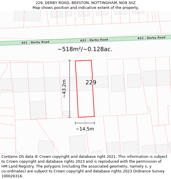 229, DERBY ROAD, BEESTON, NOTTINGHAM, NG9 3AZ: Plot and title map