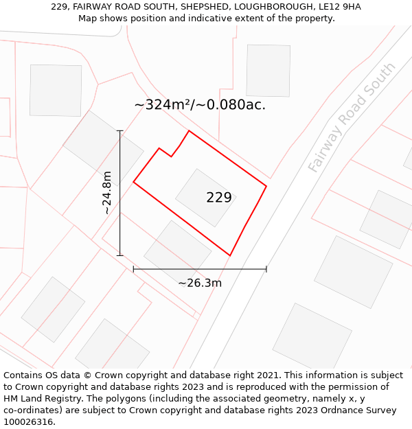 229, FAIRWAY ROAD SOUTH, SHEPSHED, LOUGHBOROUGH, LE12 9HA: Plot and title map