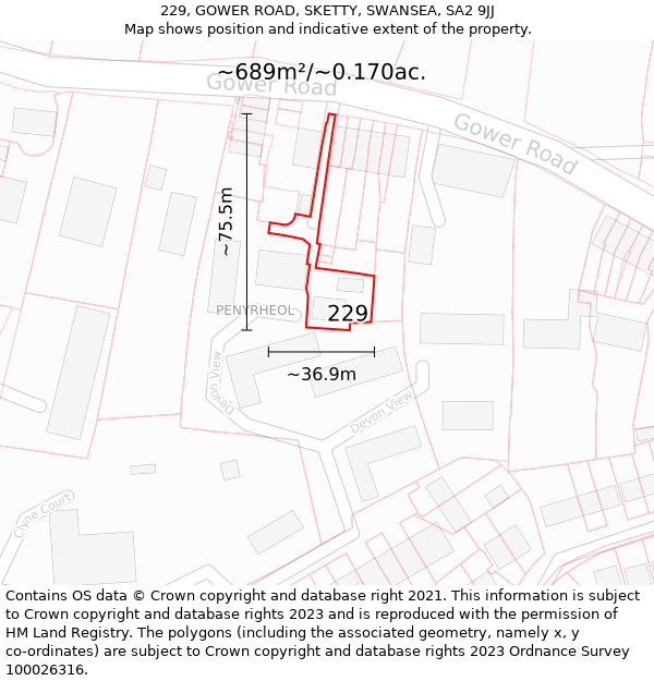 229, GOWER ROAD, SKETTY, SWANSEA, SA2 9JJ: Plot and title map
