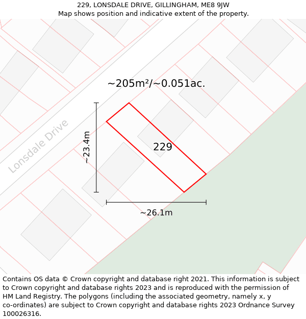 229, LONSDALE DRIVE, GILLINGHAM, ME8 9JW: Plot and title map