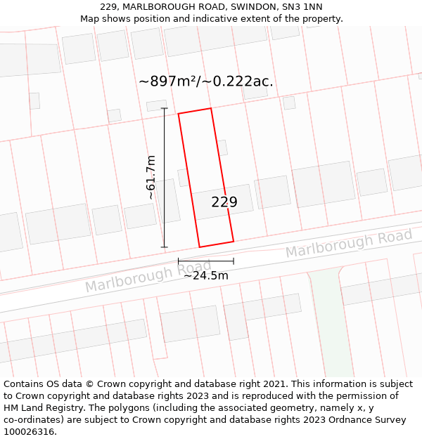 229, MARLBOROUGH ROAD, SWINDON, SN3 1NN: Plot and title map