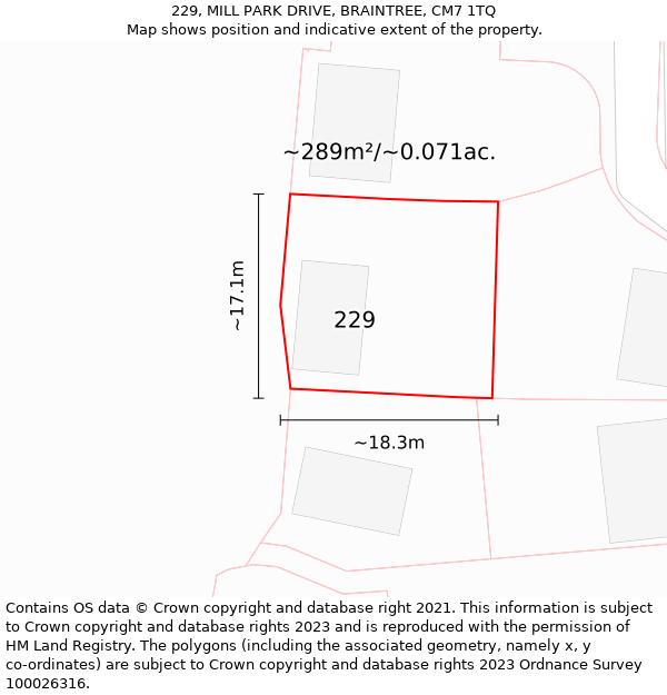 229, MILL PARK DRIVE, BRAINTREE, CM7 1TQ: Plot and title map