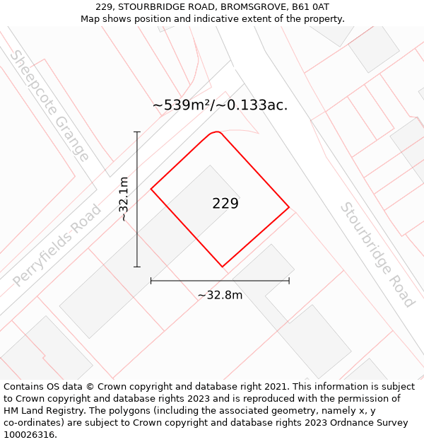 229, STOURBRIDGE ROAD, BROMSGROVE, B61 0AT: Plot and title map