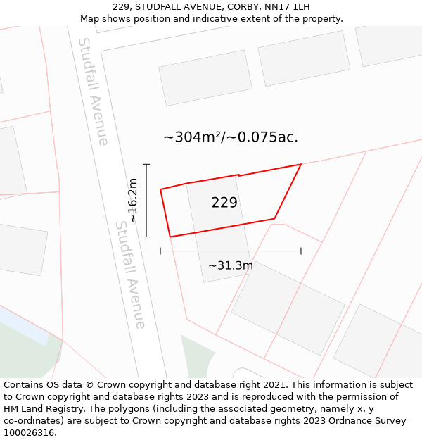 229, STUDFALL AVENUE, CORBY, NN17 1LH: Plot and title map