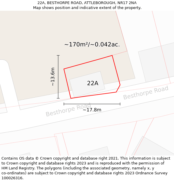 22A, BESTHORPE ROAD, ATTLEBOROUGH, NR17 2NA: Plot and title map