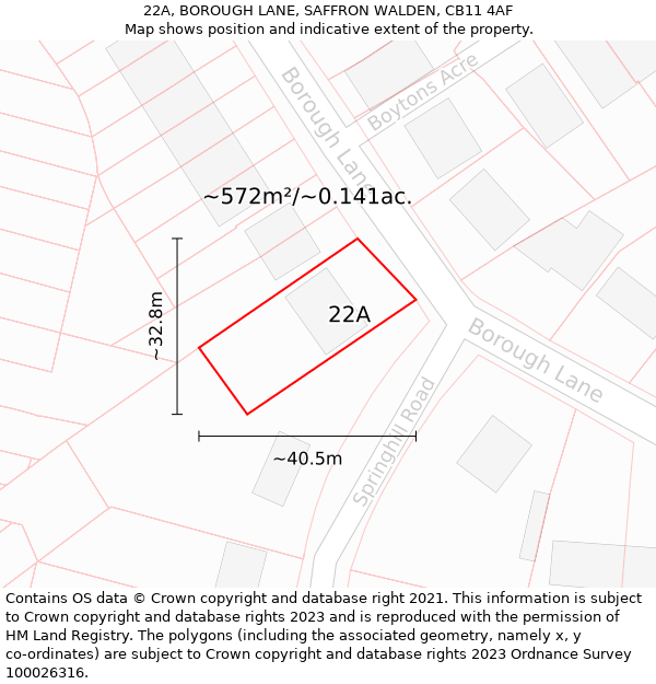 22A, BOROUGH LANE, SAFFRON WALDEN, CB11 4AF: Plot and title map