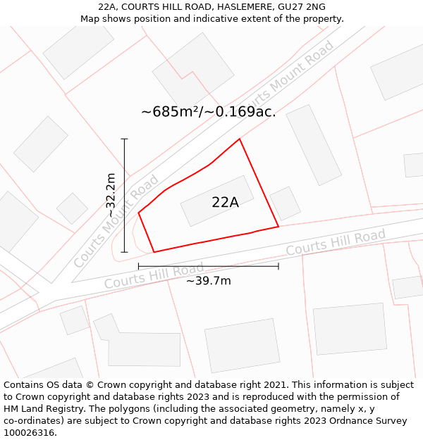 22A, COURTS HILL ROAD, HASLEMERE, GU27 2NG: Plot and title map