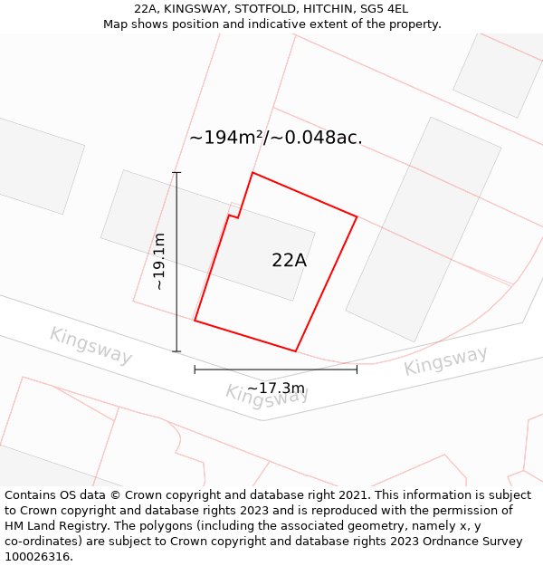 22A, KINGSWAY, STOTFOLD, HITCHIN, SG5 4EL: Plot and title map