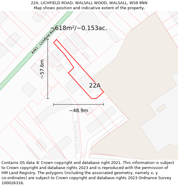 22A, LICHFIELD ROAD, WALSALL WOOD, WALSALL, WS9 9NN: Plot and title map