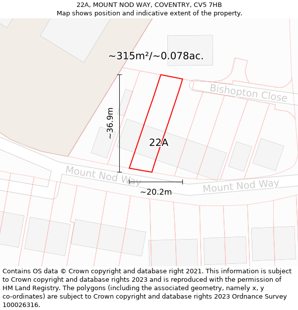 22A, MOUNT NOD WAY, COVENTRY, CV5 7HB: Plot and title map