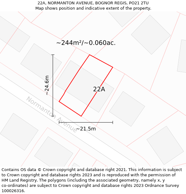 22A, NORMANTON AVENUE, BOGNOR REGIS, PO21 2TU: Plot and title map