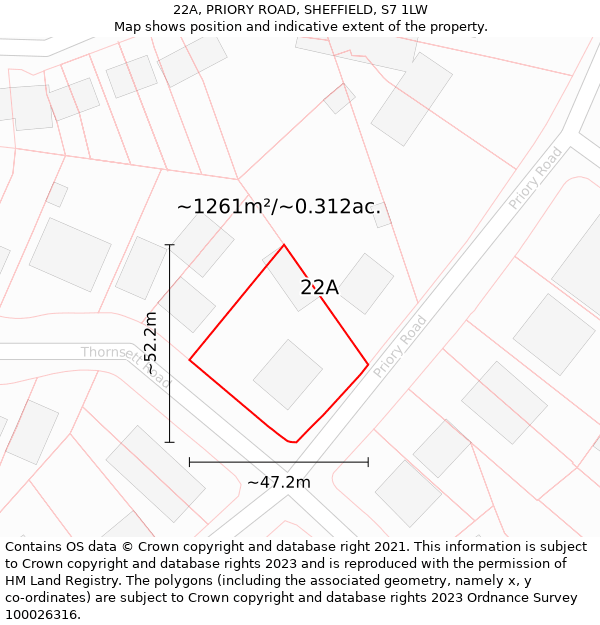 22A, PRIORY ROAD, SHEFFIELD, S7 1LW: Plot and title map