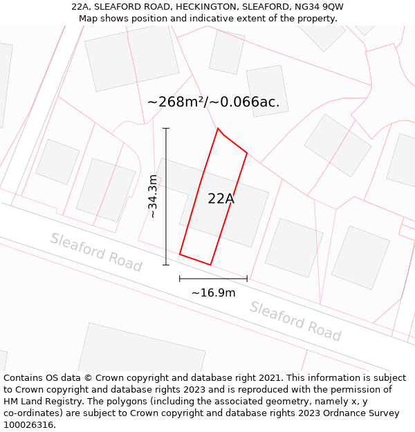 22A, SLEAFORD ROAD, HECKINGTON, SLEAFORD, NG34 9QW: Plot and title map