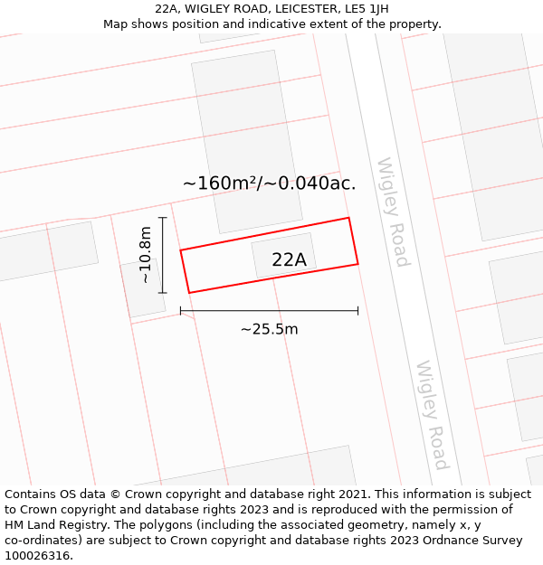 22A, WIGLEY ROAD, LEICESTER, LE5 1JH: Plot and title map