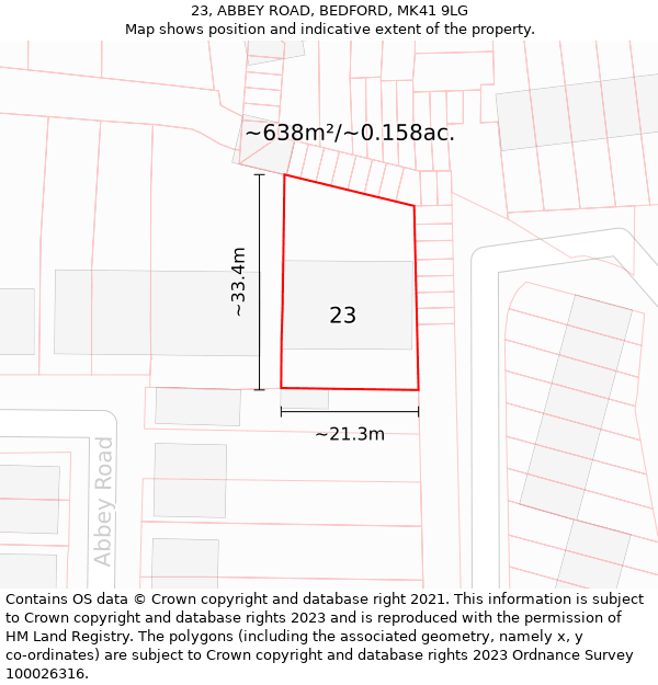 23, ABBEY ROAD, BEDFORD, MK41 9LG: Plot and title map