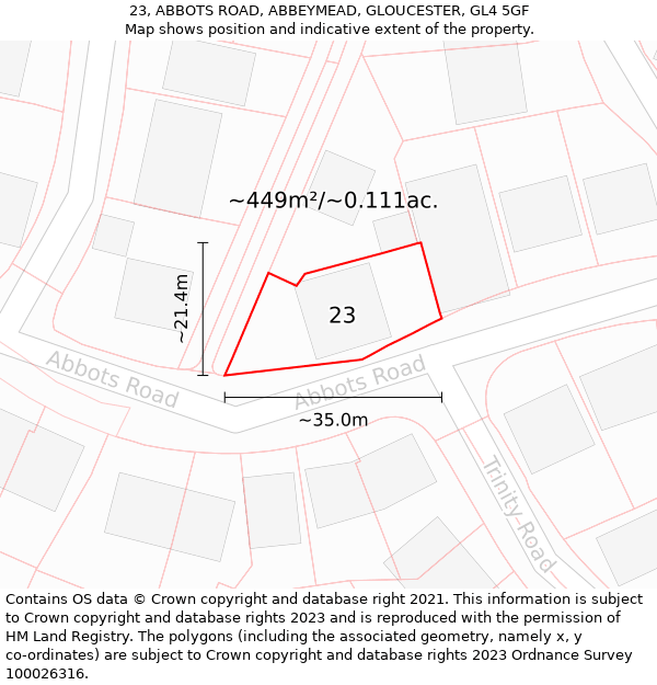 23, ABBOTS ROAD, ABBEYMEAD, GLOUCESTER, GL4 5GF: Plot and title map