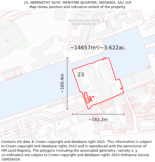 23, ABERNETHY QUAY, MARITIME QUARTER, SWANSEA, SA1 1UF: Plot and title map