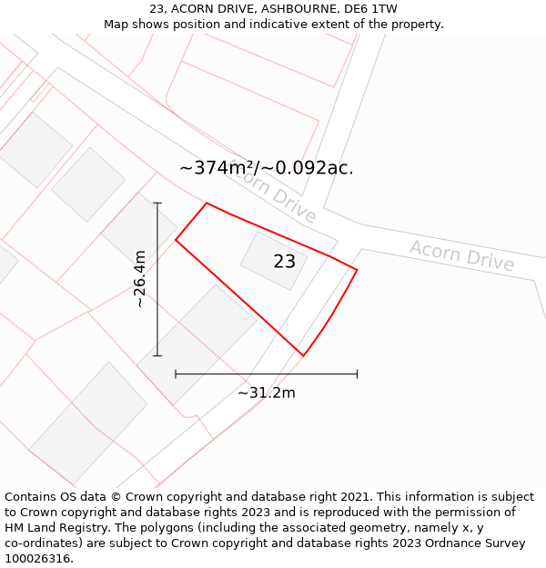 23, ACORN DRIVE, ASHBOURNE, DE6 1TW: Plot and title map