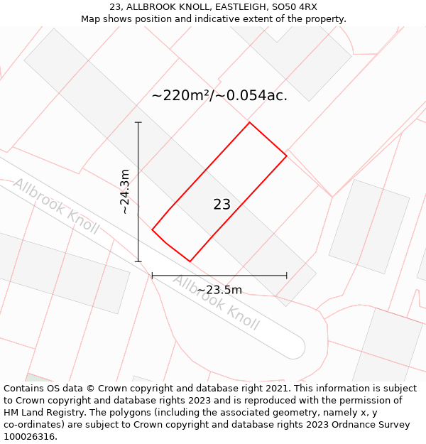23, ALLBROOK KNOLL, EASTLEIGH, SO50 4RX: Plot and title map
