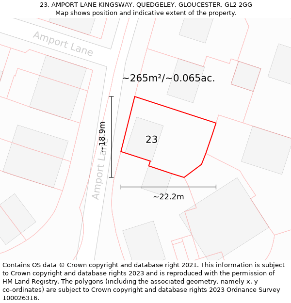 23, AMPORT LANE KINGSWAY, QUEDGELEY, GLOUCESTER, GL2 2GG: Plot and title map