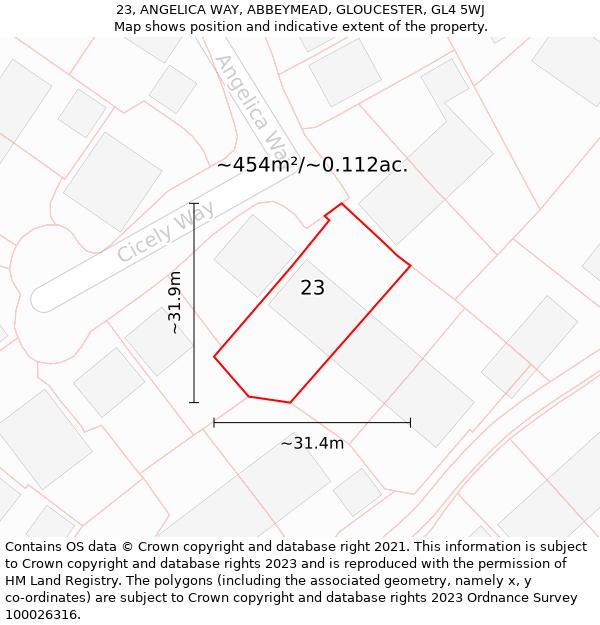 23, ANGELICA WAY, ABBEYMEAD, GLOUCESTER, GL4 5WJ: Plot and title map