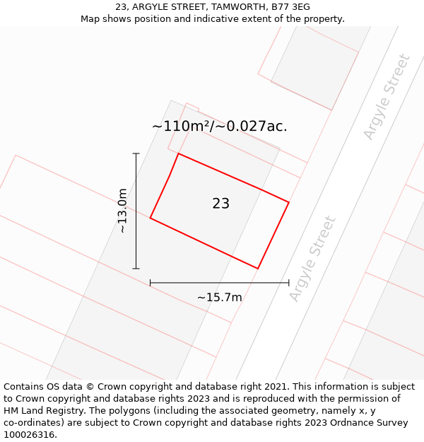 23, ARGYLE STREET, TAMWORTH, B77 3EG: Plot and title map