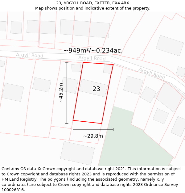 23, ARGYLL ROAD, EXETER, EX4 4RX: Plot and title map