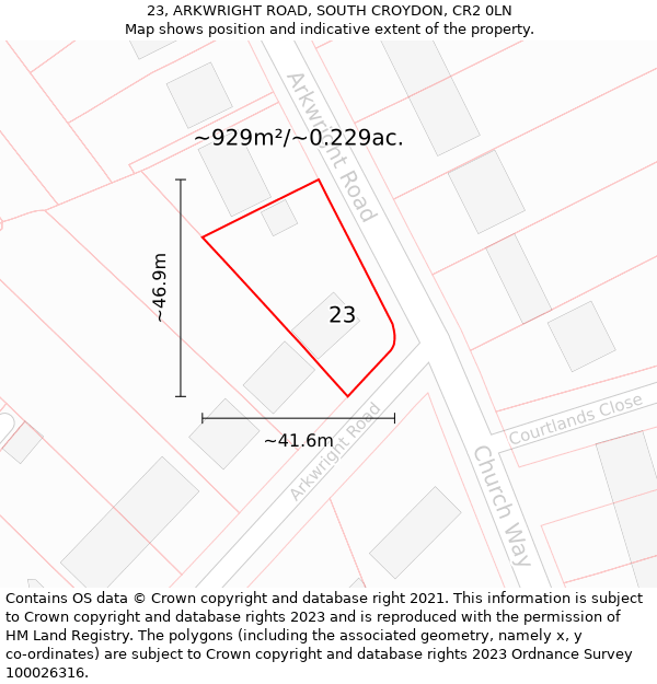 23, ARKWRIGHT ROAD, SOUTH CROYDON, CR2 0LN: Plot and title map