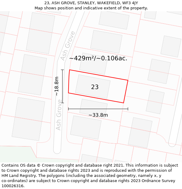 23, ASH GROVE, STANLEY, WAKEFIELD, WF3 4JY: Plot and title map