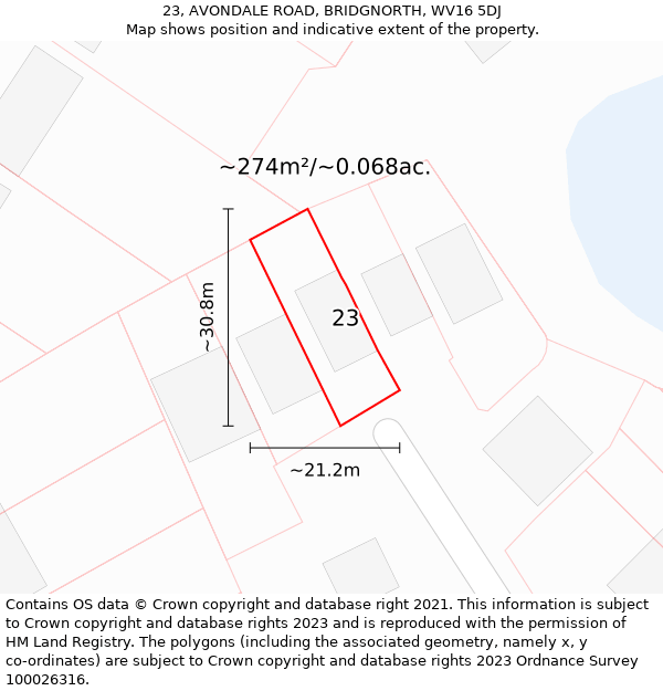 23, AVONDALE ROAD, BRIDGNORTH, WV16 5DJ: Plot and title map