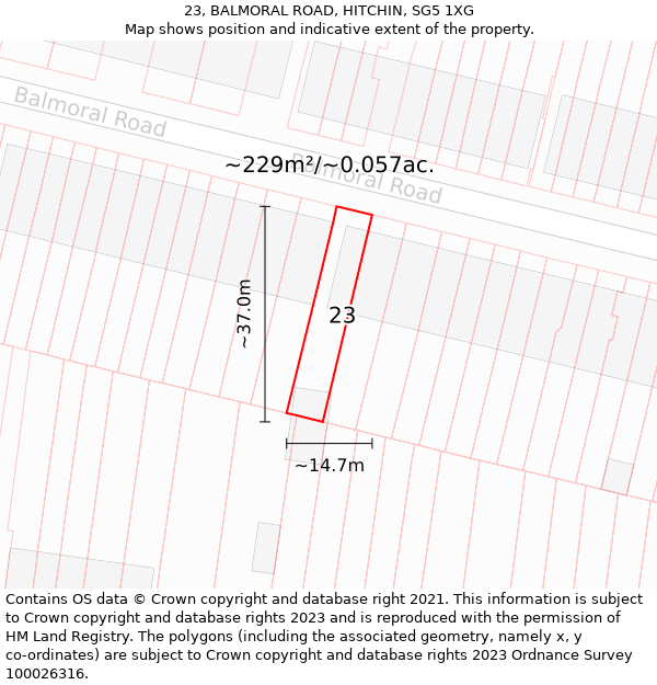 23, BALMORAL ROAD, HITCHIN, SG5 1XG: Plot and title map