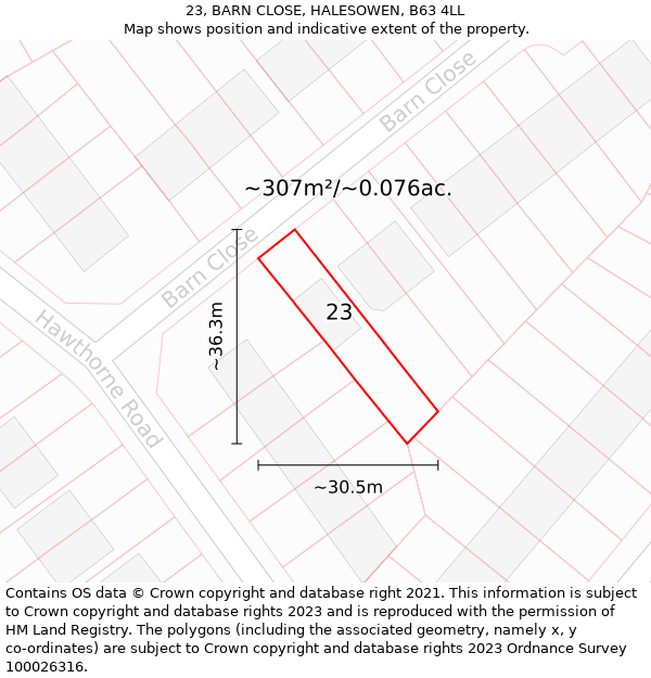 23, BARN CLOSE, HALESOWEN, B63 4LL: Plot and title map
