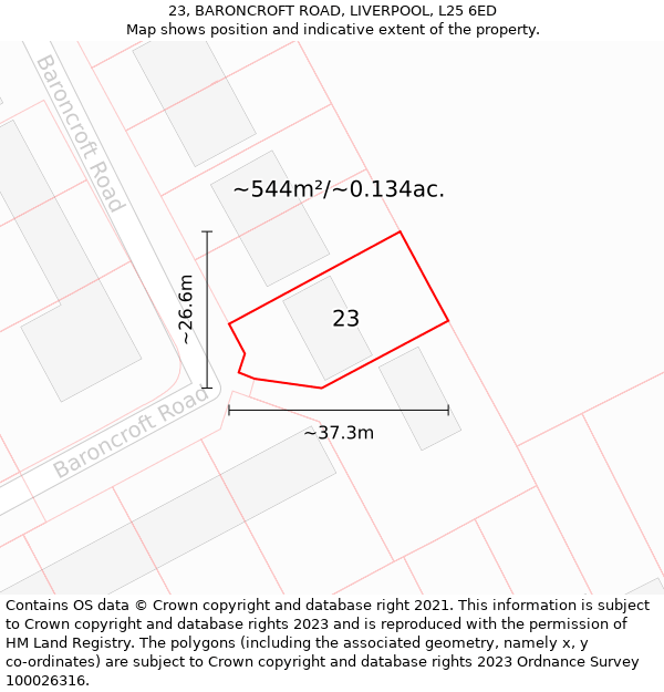 23, BARONCROFT ROAD, LIVERPOOL, L25 6ED: Plot and title map