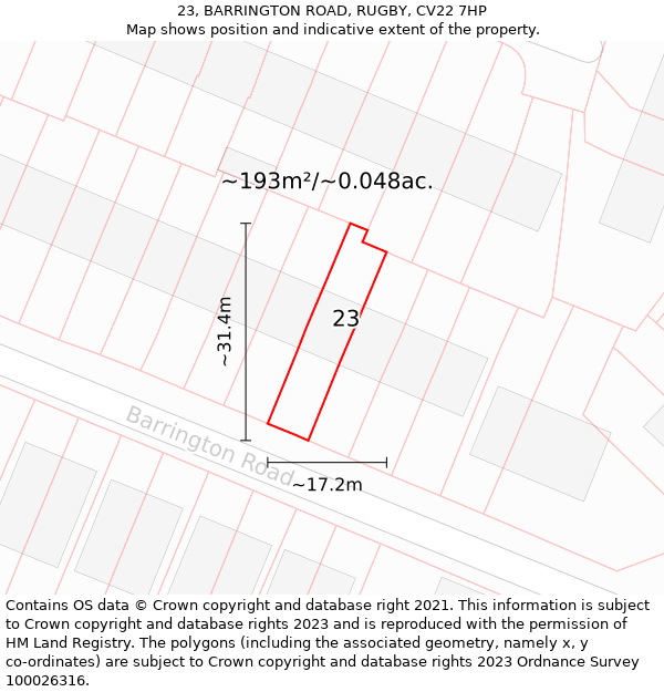 23, BARRINGTON ROAD, RUGBY, CV22 7HP: Plot and title map