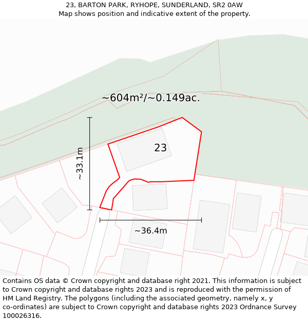 23, BARTON PARK, RYHOPE, SUNDERLAND, SR2 0AW: Plot and title map