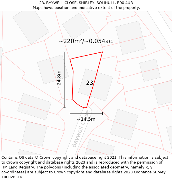 23, BAYWELL CLOSE, SHIRLEY, SOLIHULL, B90 4UR: Plot and title map